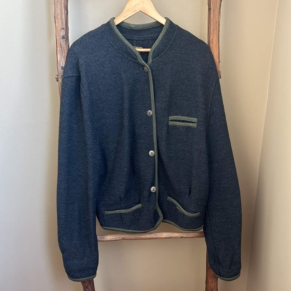 Geiger Vintage Made In Austria Wool Cropped Charcoal Jacket Size 42